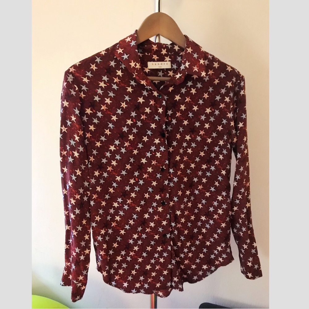 Sandro Star Print Silk Blouse